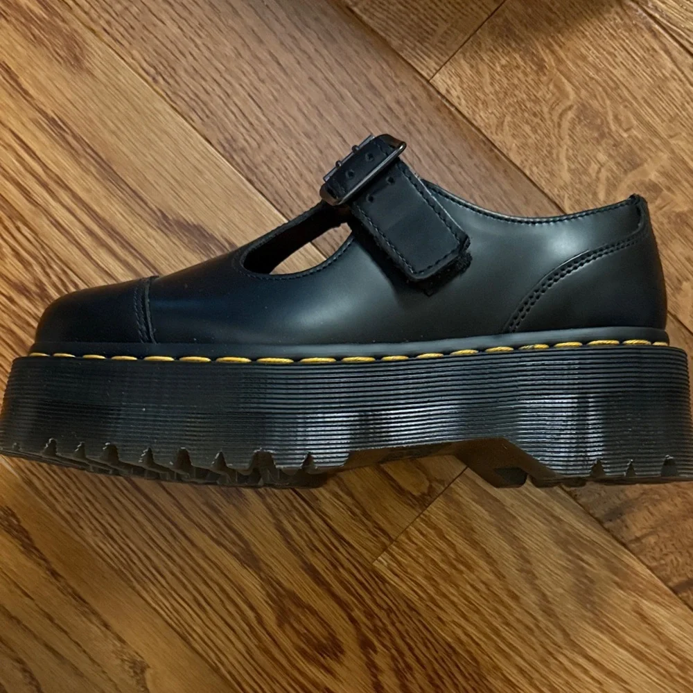 Dr. Martens Bethan Mary Jane Platform Shoes with Yellow Stitching - Picture 3 of 16